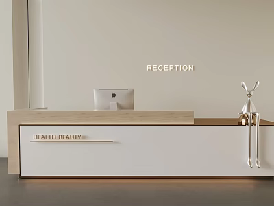 Health Beauty Reception Desk With Wooden Top White Cabinet And Deer Ornament 3d model