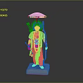 Golden Deity Character Statue With Umbrella Headdress Arrows Staff And Stone Base