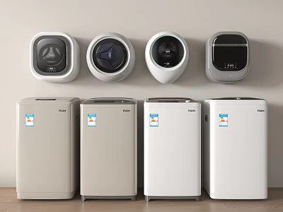 Haier Front Loading and Top Loading Washing Machines with Various Colors and Modern Styles 3d model