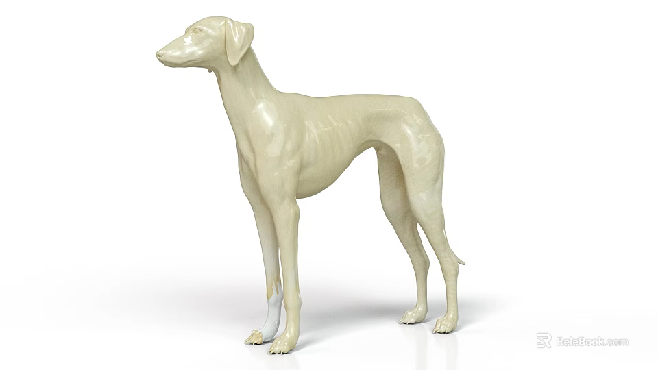White Standing Dog Statue With Sleek Body And Ceramic Material 3d model