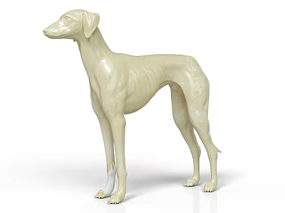 White Standing Dog Statue With Sleek Body And Ceramic Material 3d model