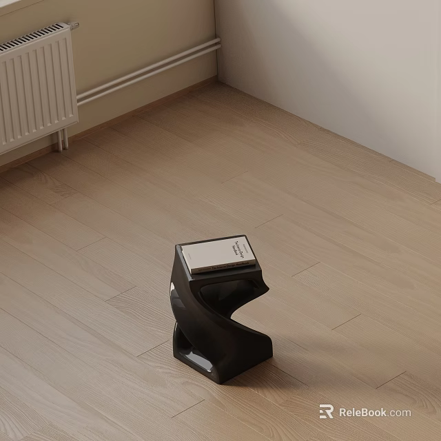 Modern Black Side Table With Metallic Top On Light Wood Floor Next To White Wall And Radiator 3d model 
