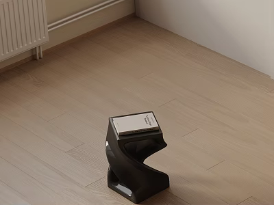 Modern Black Side Table With Metallic Top On Light Wood Floor Next To White Wall And Radiator 3d model