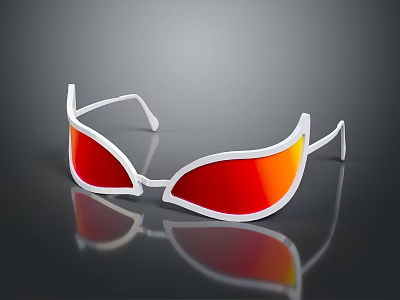 Unique Jewelry Sunglasses With White Frame And Red Reflective Lenses 3d model
