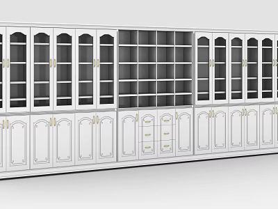 Modern White Bookcase With Glass Doors Open Shelves Drawers And Cabinet Doors 3d model
