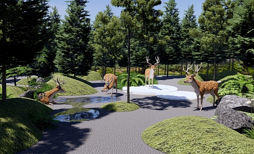 Modern Zoo Forest Animal Park Landscape Wild Elk Sika Deer Safari Forest Deep See Deer Nature Park 3d model