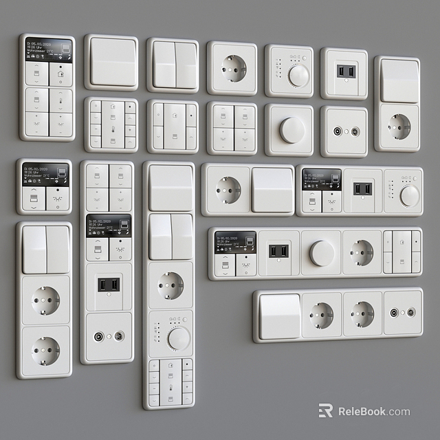 Various Modern White Switch Panels With Functional Designs And Styles For Home Use 3d model 