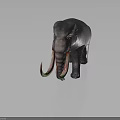 Realistic Mammoth 3D Model Featuring Green and Red Tusks and Gray Skin on Dark Background