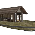 Traditional Wooden Boat With Tile Roof Wooden Structure And Lattice Windows
