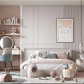 Cozy Kids Room Interior Design With Pastel Pink Walls Bed Plush Toys And Bookshelf