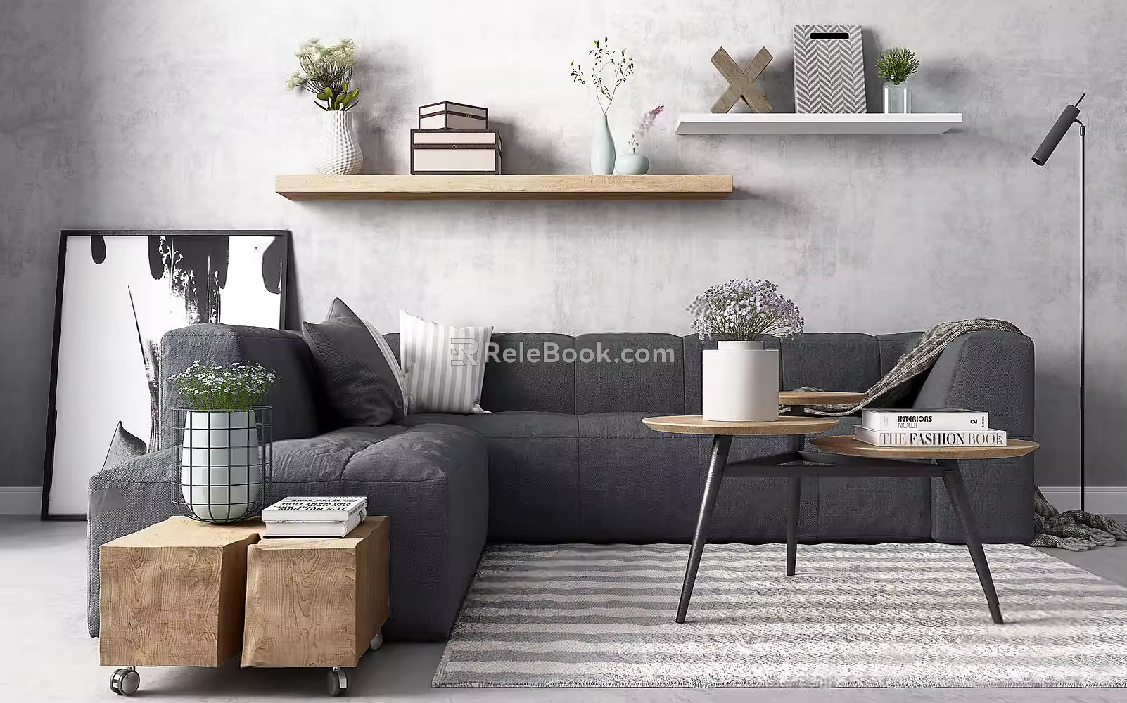 Nordic Sofa Coffee Table Combination Sofa Coffee Table Plant 3d model