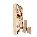 Modern Bookcase Design With Multiple Shelves And Various Sized Compartments Filled With Books