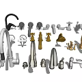 Various Kitchen And Bathroom Faucets In Different Styles And Metallic Finishes