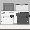 Office Appliances Display Various Canon Printers in Different Colors on White Shelf