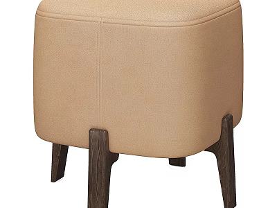 Elegant Beige Upholstered Stool With Modern Wooden Legs And Square Seat 3d model