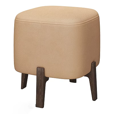 Elegant Beige Upholstered Stool With Modern Wooden Legs And Square Seat 3d model