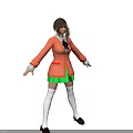 Game And Movie Character Wearing Orange Coat With Green Skirt And White Thigh High Socks