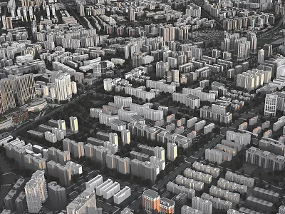 Aerial Planning View Of Urban City With Dense Residential Buildings And City Layout 3d model