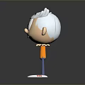 Cartoon Boy Character With White Hair Orange Shirt Blue Pants And Grey Background