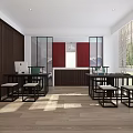 Cultural Study Room Interior Featuring Chinese Calligraphy Wall Wooden Bookshelves And Green Stools