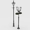 Vintage Outdoor Decorative Lamp Posts With Glass Shades And Flower Baskets