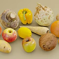 Fresh Assorted Food Ingredients Featuring Tomato Apple Lemon Orange Coconut And Root Vegetables