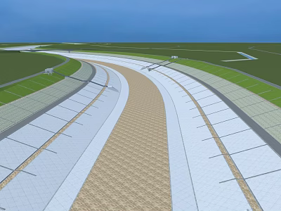 Curved Multi Lane Road Infrastructure With Varied Pavement Curb Stones And Green Belts 3d model