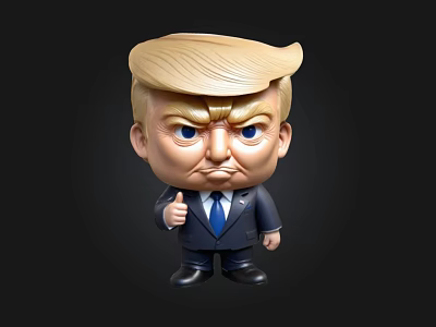 Stylized Cartoon Figure Resembling Trump In Blue Tie Business Suit With Thumbs Up 3d model