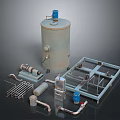Various Industrial Mechanical Components With Tank Pipes Valves Metal Frame And Parts