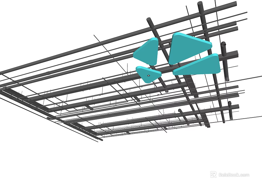 Industrial Pipeline Structure With Intersecting Pipes And Blue Components Layout Diagram 3d model 