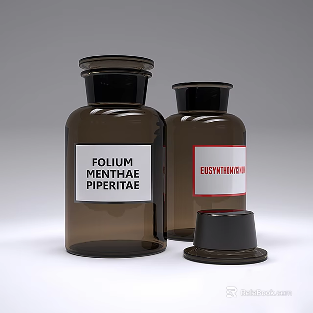 Brown Glass Spice Bottles With Labels And Black Cap For Kitchen Storage 3d model 