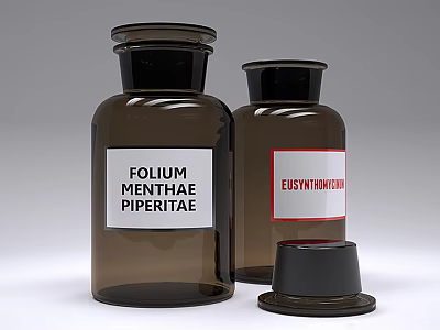 Brown Glass Spice Bottles With Labels And Black Cap For Kitchen Storage 3d model