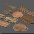 Natural Wood Cutting Boards with Various Shapes and Kitchen Utensils