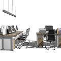 Modern Office Desks With Computers And Ergonomic Chairs In Workspace Design 3d model