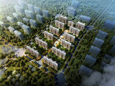 Aerial Planning of Modern Residential Community With Greenery and Building Layout 3d model