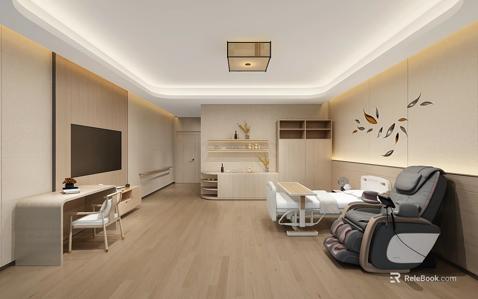 Modern Hospital Outpatient Clinic Interior With Bed Recliner TV And Desk 3d model 