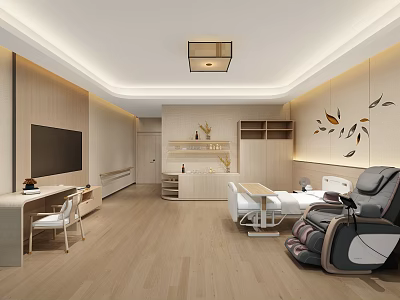 Modern Hospital Outpatient Clinic Interior With Bed Recliner TV And Desk 3d model