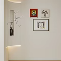 Modern Photo Wall Interior With Various Framed Paintings And Decorative Items 3d model