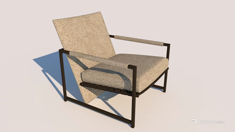 Modern Accent Chair With Black Metal Frame And Beige Fabric Cushion 3d model 