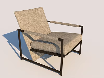 Modern Accent Chair With Black Metal Frame And Beige Fabric Cushion 3d model