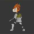 Stylized Pixel Art Character With Tiger Head Skeleton Body Glowing Sword And Green Vest