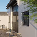 Traditional Chinese Garden Courtyard With White Walls Black Grilles Bamboo And Stone Table