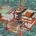 Offshore Oil Drilling Platform With Crane Drilling Tower And Sailing Modern Ships On Ocean Waves