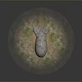Giant Textured Airship Tethered To Ground With Small Figure On Grassy Dirt Circle Dark Background