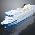 Modern Cruise Ship With White And Blue Hull Black Chimney Multiple Decks And Orange Lifeboats