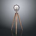 Vintage Wooden Tripod Spotlight With Metal Head And Industrial Design