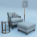 Light Gray Fabric Single Sofa With Ottoman Round Side Table And Floor Lamp 3d model