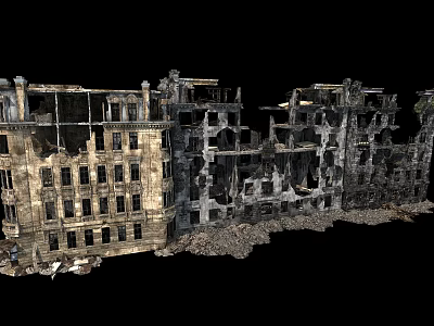 Ruined Architectural Components Of Collapsed Building With Broken Walls And Debris 3d model