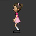 Cute Cartoon Girl Doll With Brown Pigtails Pink Dress Big Eyes And Black Shoes