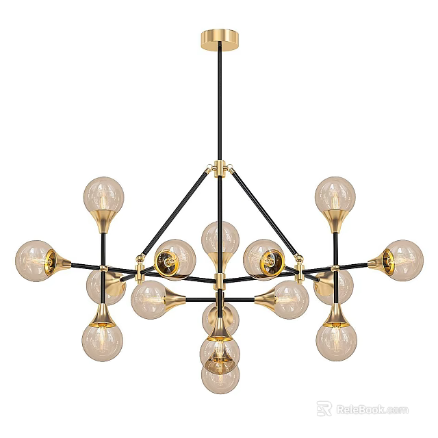 Modern Chandelier Design With Glass Globes And Black Gold Metal Frame 3d model 